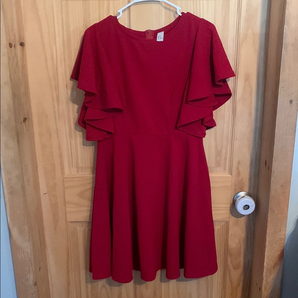 Charming Red Dress with Ruffle Sleeves